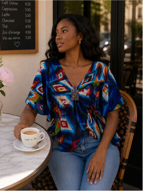Women's Madison Paige Top Size M Blue Multi-color Summer